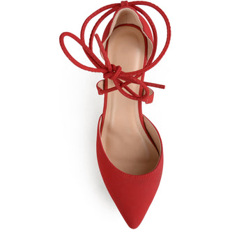 Brinley Co. Womens Pointed Toe Lace-up Ankle Strap Pumps - unitedstatesgoods