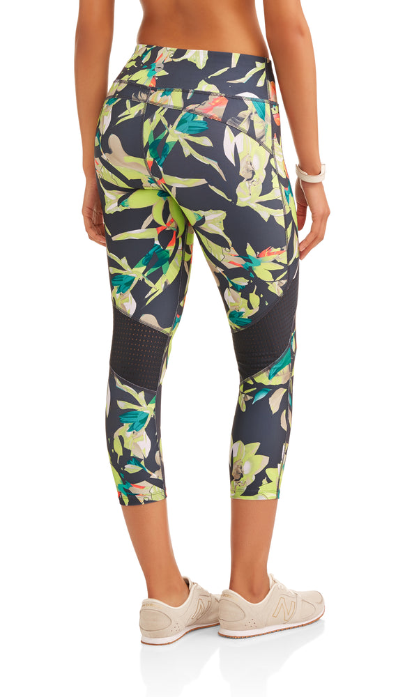 Women's Active Allover Print Performance Capri Legging with Mesh Inserts - unitedstatesgoods