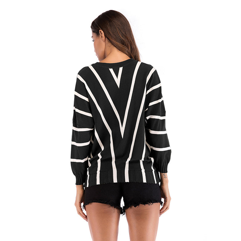 Striped v-neck sweater