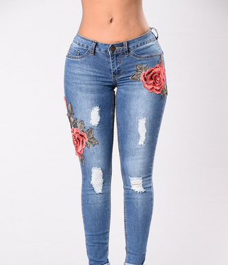 European and American embroidery jeans stretch jeans pants - unitedstatesgoods