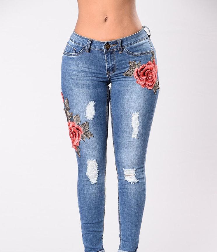 European and American embroidery jeans stretch jeans pants - unitedstatesgoods