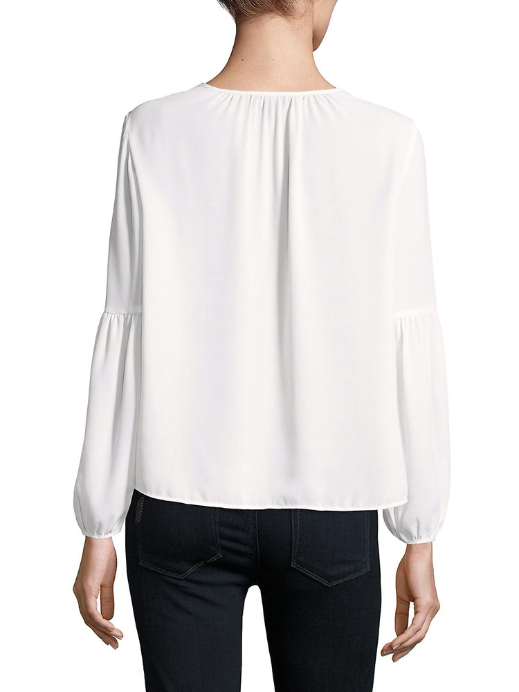 Embroidered Bishop-Sleeve Top - unitedstatesgoods