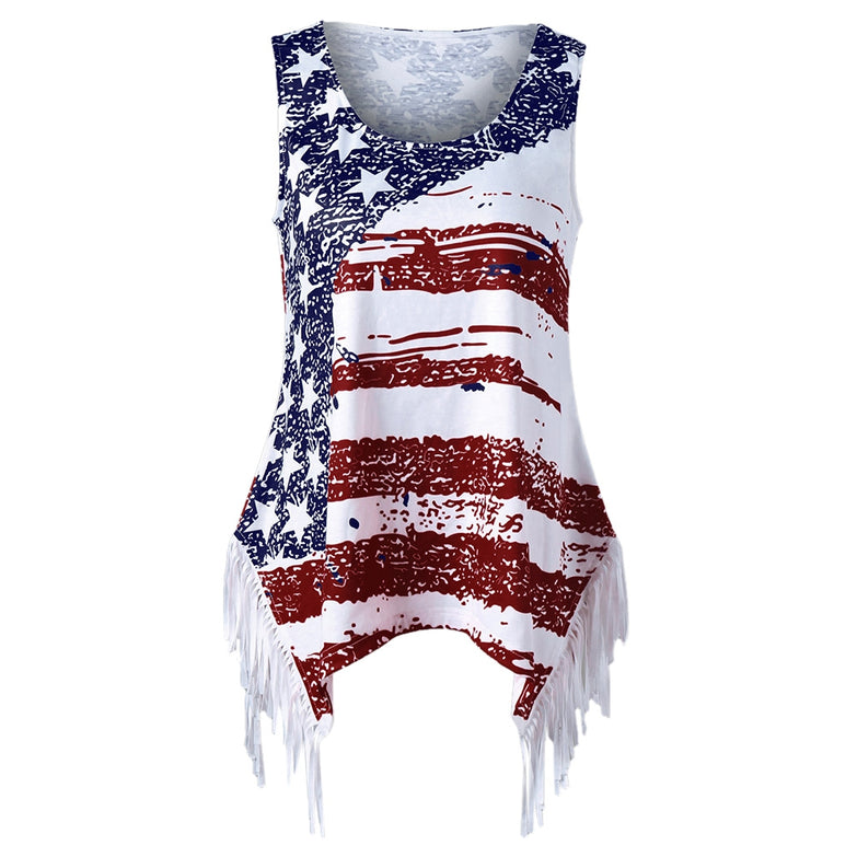 Fringe American Flag Print Tank Top - unitedstatesgoods