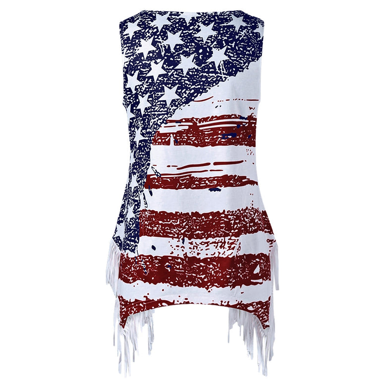 Fringe American Flag Print Tank Top - unitedstatesgoods