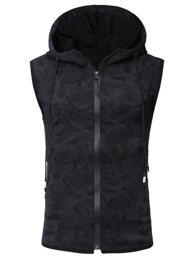 Hooded Camo Print Zip Up Tank Top - unitedstatesgoods