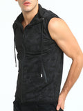 Hooded Camo Print Zip Up Tank Top - unitedstatesgoods