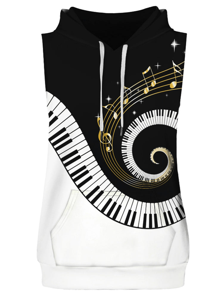 Piano Key Printed Sleeveless Hoodies Tank Top and Shorts - unitedstatesgoods