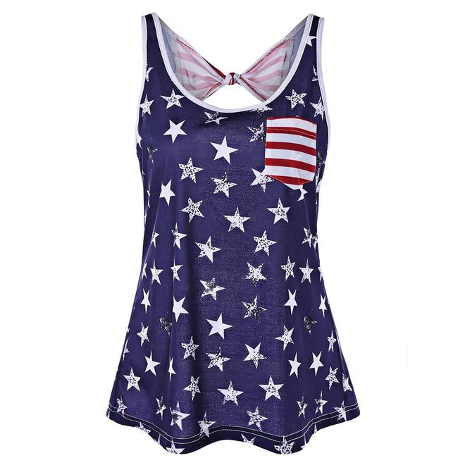 American Flag Backless Tank Top with Bowknot - unitedstatesgoods