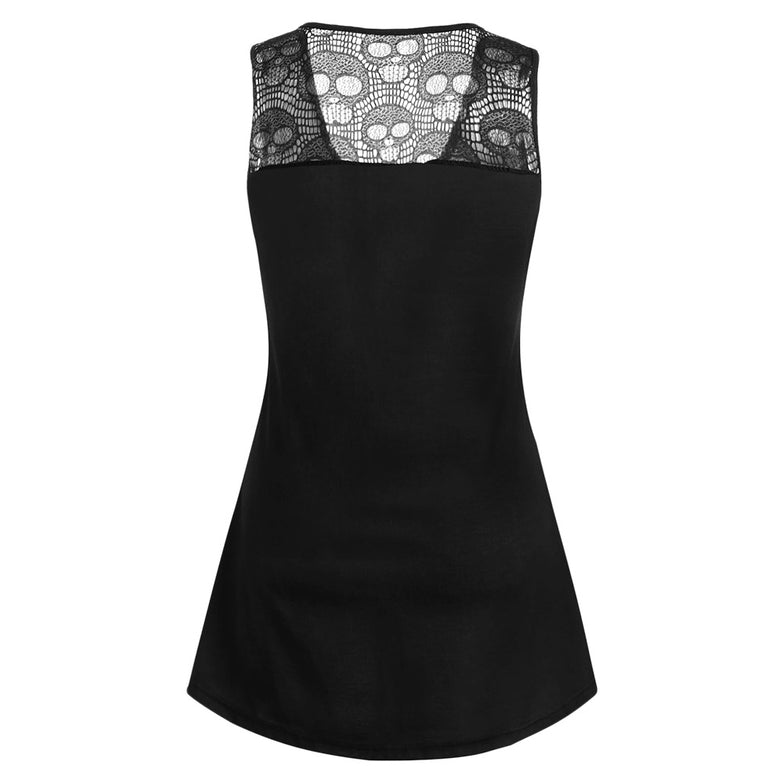 Lace Panel Skull Print Tank Top - unitedstatesgoods