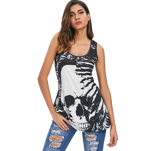 Lace Panel Skull Print Tank Top - unitedstatesgoods