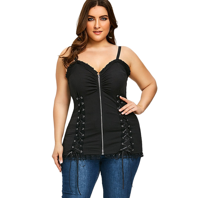 Criss Cross Zip Up Plus Size Slip Top - unitedstatesgoods