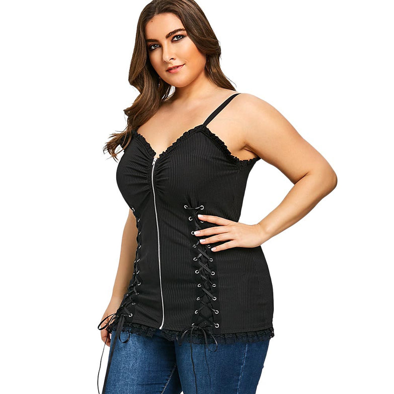 Criss Cross Zip Up Plus Size Slip Top - unitedstatesgoods