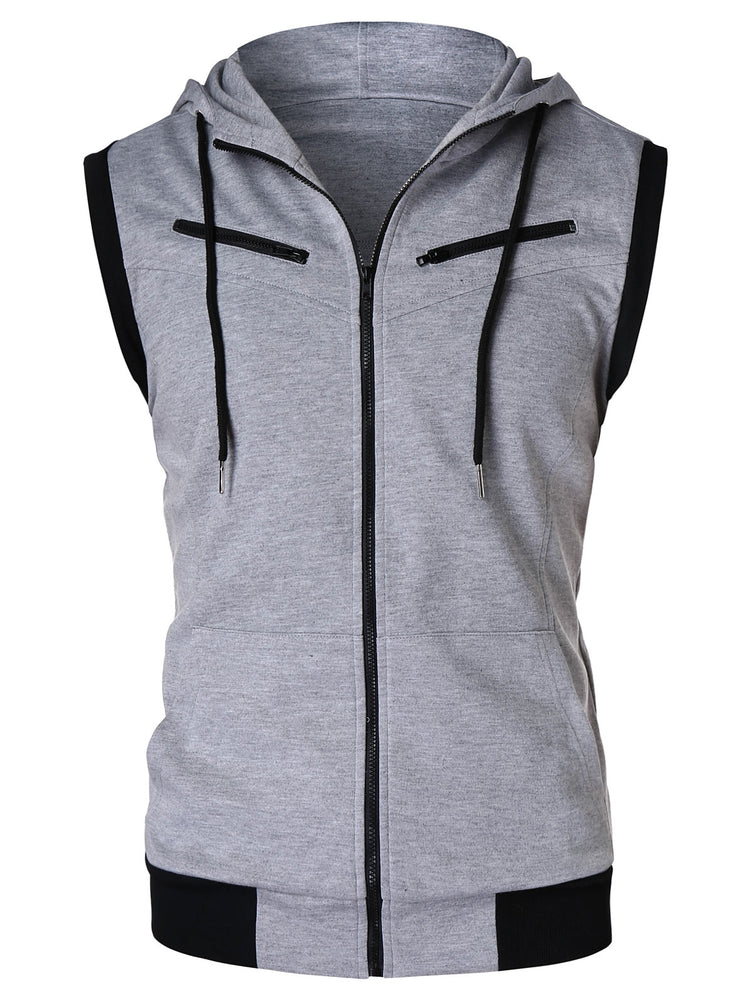 Zipper Sleeveless Hooded Tank Top - unitedstatesgoods