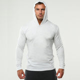 2019 Long Sleeve Fitness Hoodies Men Autumn Thin Sweatshirt Male Sporting Slim Fit Streetwear Solid Pullover Hoodie White Gray - unitedstatesgoods