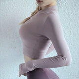 2019 Women Gym Black Yoga Crop Tops Yoga Shirts Long Sleeve Workout Tops Fitness Running Sport T-Shirts Training Yoga Sportswear - unitedstatesgoods