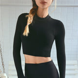 2019 Women Gym Black Yoga Crop Tops Yoga Shirts Long Sleeve Workout Tops Fitness Running Sport T-Shirts Training Yoga Sportswear - unitedstatesgoods