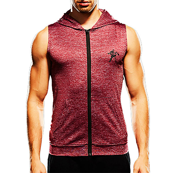 Mens Fashion Zip Up Fitness Running Hooded Vest - unitedstatesgoods