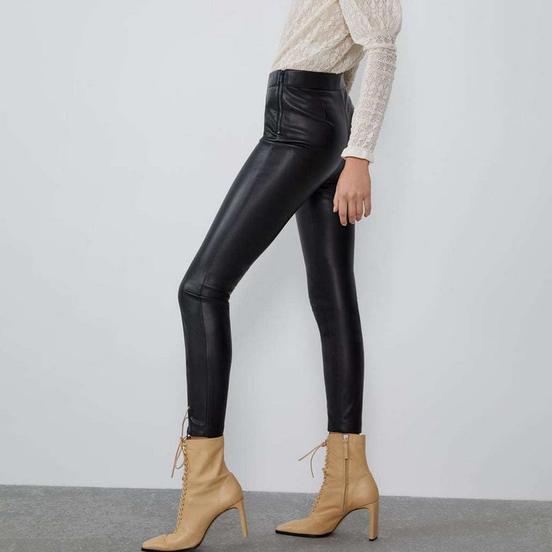 Mid-rise faux leather leggings