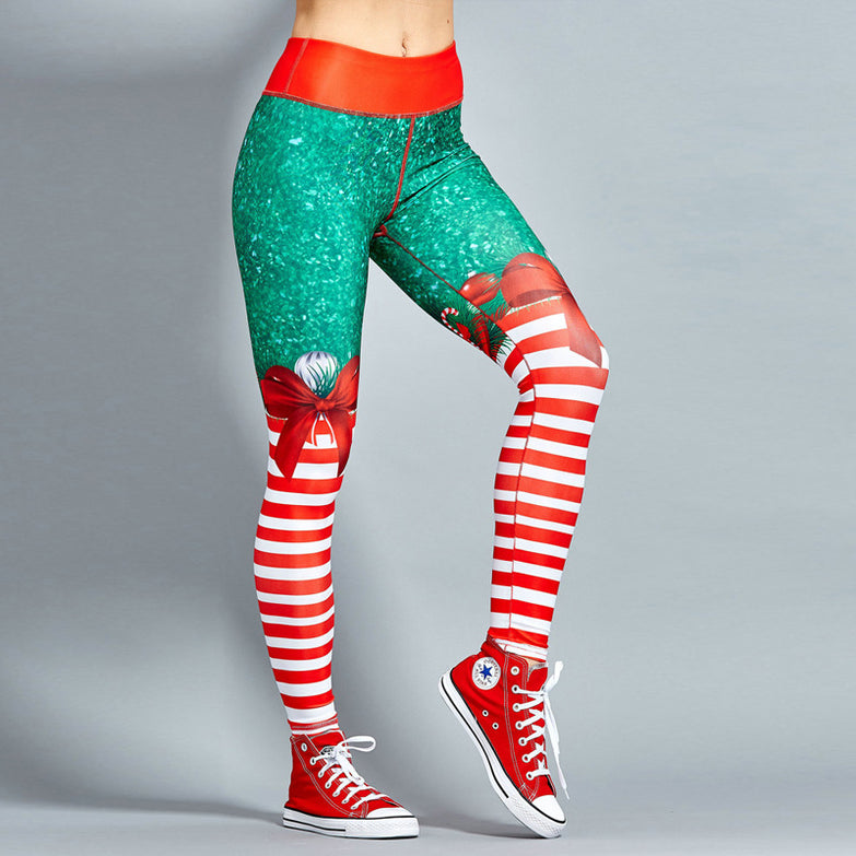 Christmas print clothing fitness pants