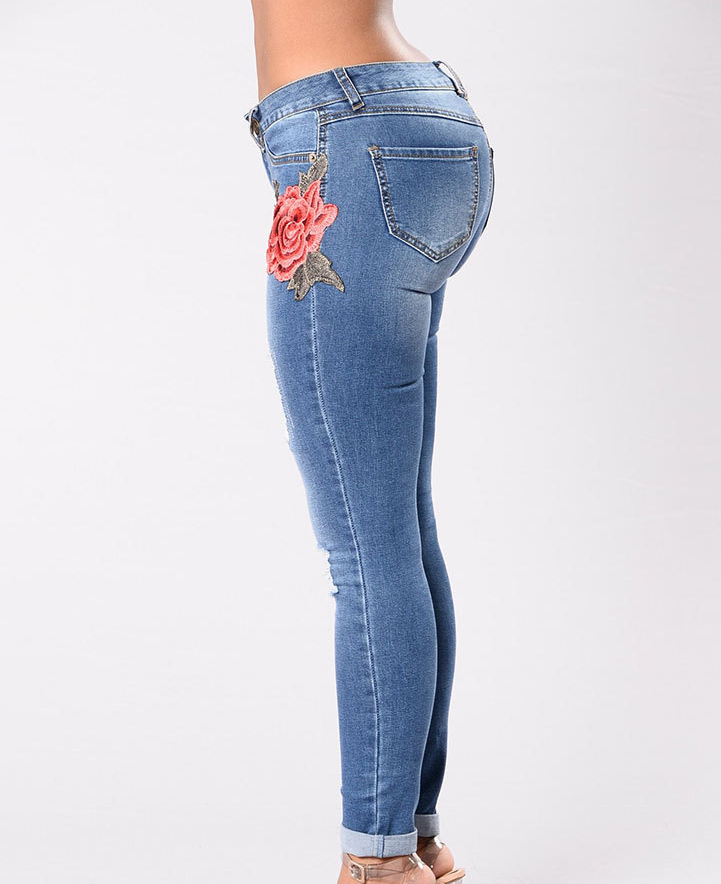 European and American embroidery jeans stretch jeans pants - unitedstatesgoods