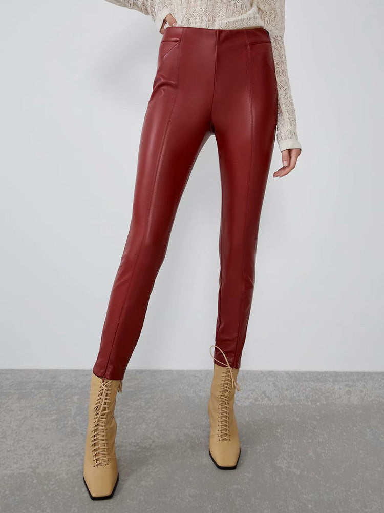 Mid-rise faux leather leggings