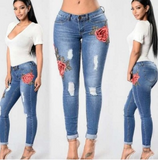 European and American embroidery jeans stretch jeans pants - unitedstatesgoods