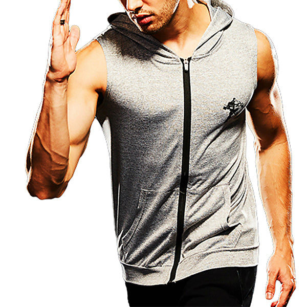 Mens Fashion Zip Up Fitness Running Hooded Vest - unitedstatesgoods