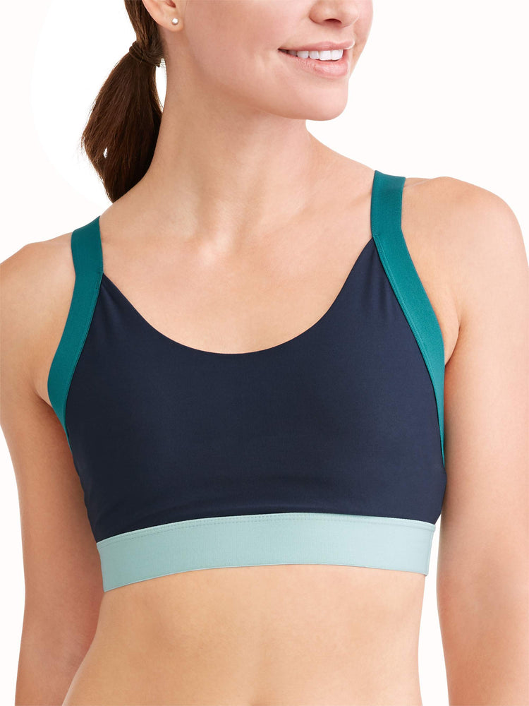 Women's Medium Impact Colorblock Elastic Strap Sports Bra - unitedstatesgoods