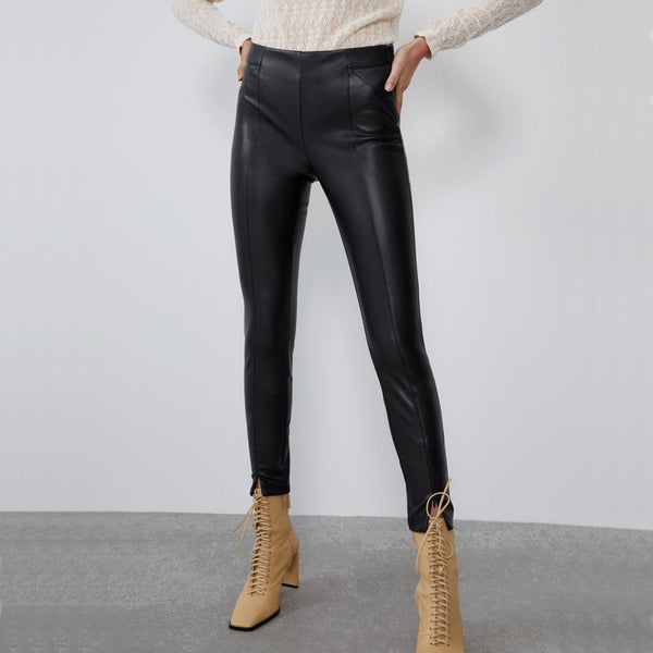 Mid-rise faux leather leggings