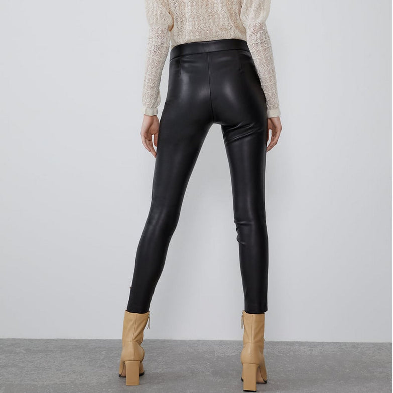 Mid-rise faux leather leggings