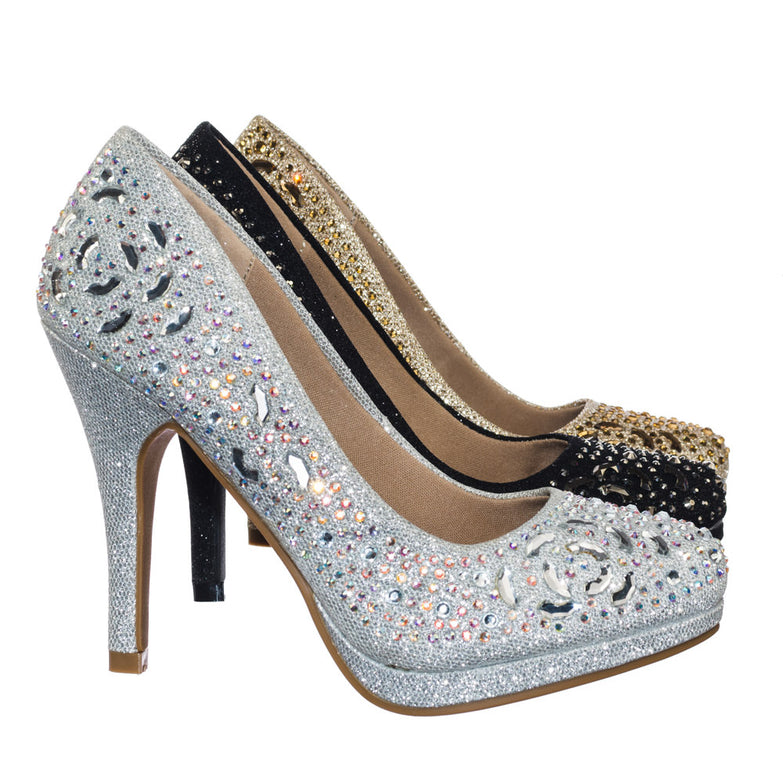 Cassie70 by Delicacy, Sparkling High Heel Dress Pump w Round Toe, Glitter & Rhinestones - unitedstatesgoods