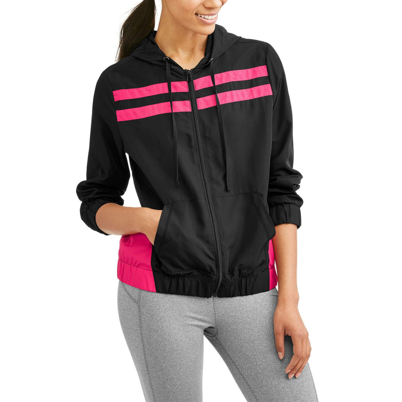 Women's Full Zip Hoodie Windbreaker with Athletic Stripes - unitedstatesgoods