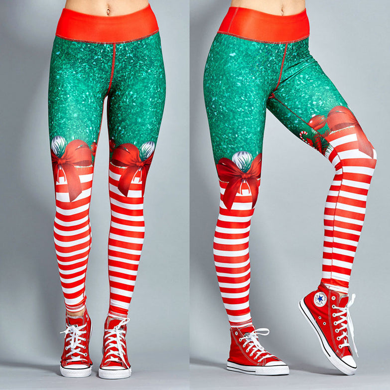 Christmas print clothing fitness pants