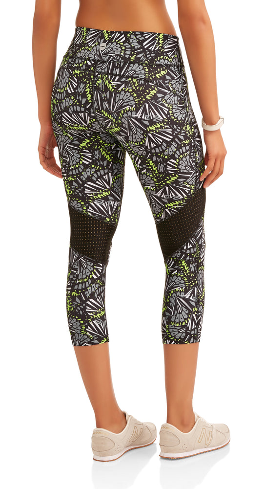 Women's Active Allover Print Performance Capri Legging with Mesh Inserts - unitedstatesgoods