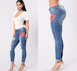 European and American embroidery jeans stretch jeans pants - unitedstatesgoods