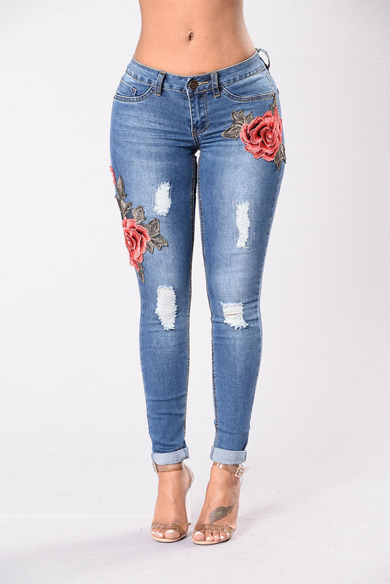 European and American embroidery jeans stretch jeans pants - unitedstatesgoods