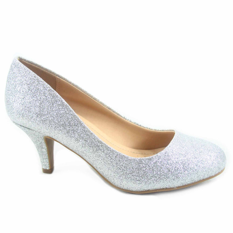 Carlos-s Women's Patent Glitter Round Toe Low Heel Pump Dress Shoes - unitedstatesgoods