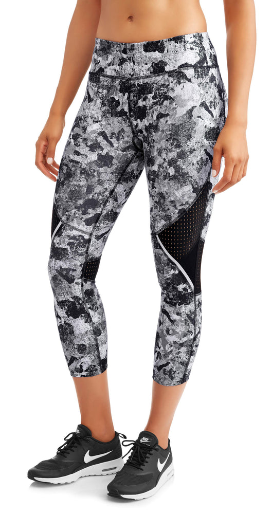 Women's Active Allover Print Performance Capri Legging with Mesh Inserts - unitedstatesgoods