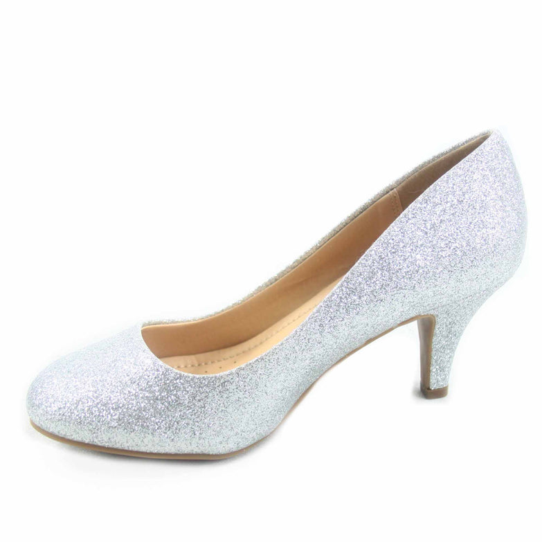 Carlos-s Women's Patent Glitter Round Toe Low Heel Pump Dress Shoes - unitedstatesgoods