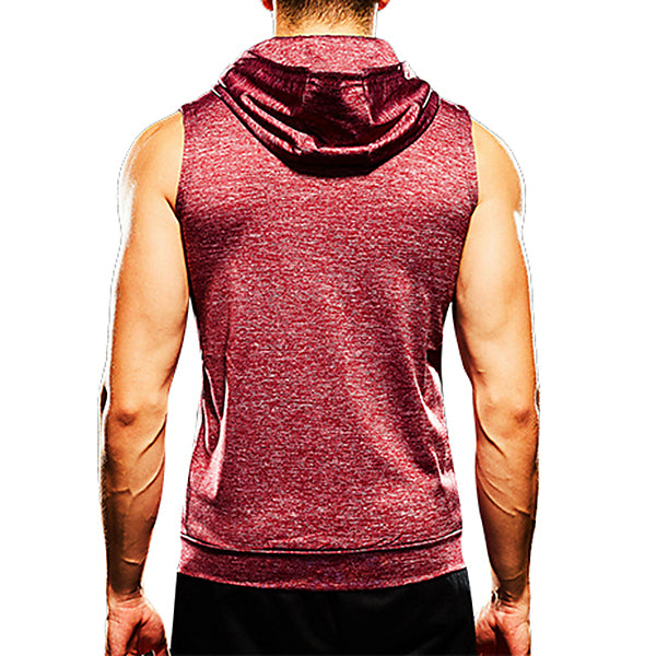 Mens Fashion Zip Up Fitness Running Hooded Vest - unitedstatesgoods