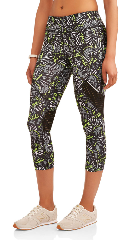 Women's Active Allover Print Performance Capri Legging with Mesh Inserts - unitedstatesgoods