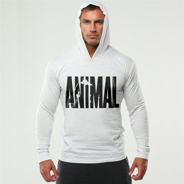 Animal Print Hooded Hoodies Thin Men Casual Sweatshirts Long Sleeve Slim Fitness Clothing Hoodie Sweatshirt Black White Tops - unitedstatesgoods