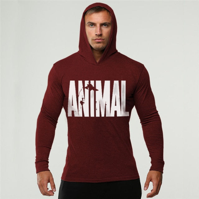 Animal Print Hooded Hoodies Thin Men Casual Sweatshirts Long Sleeve Slim Fitness Clothing Hoodie Sweatshirt Black White Tops - unitedstatesgoods