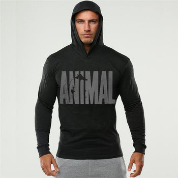 Animal Print Hooded Hoodies Thin Men Casual Sweatshirts Long Sleeve Slim Fitness Clothing Hoodie Sweatshirt Black White Tops - unitedstatesgoods