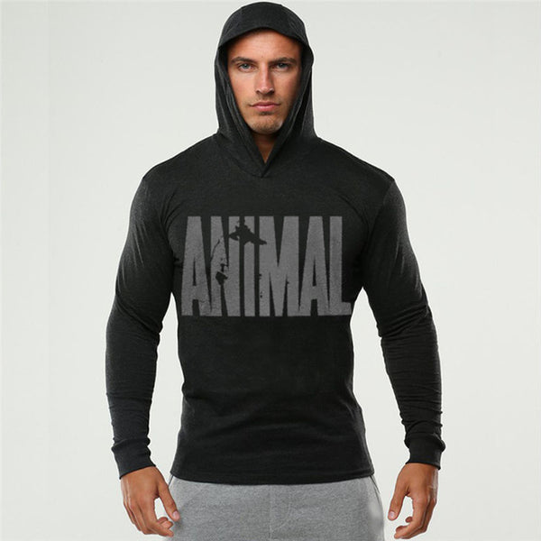 Animal Print Hooded Hoodies Thin Men Casual Sweatshirts Long Sleeve Slim Fitness Clothing Hoodie Sweatshirt Black White Tops - unitedstatesgoods