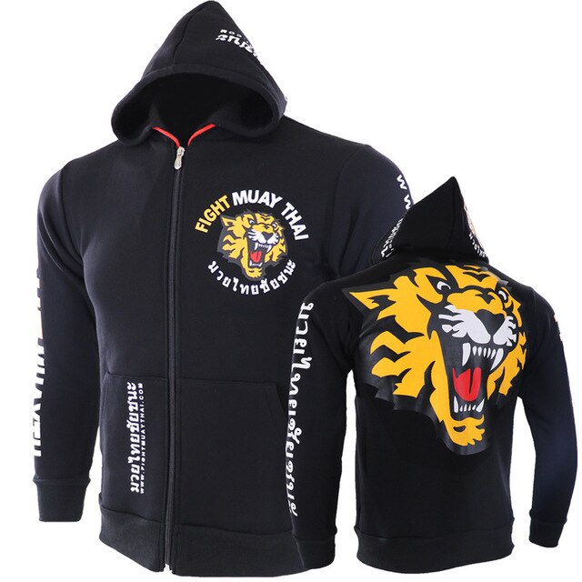 Autumn Winter Zipper Hooded Sweatshirts Tiger Printed Hoodie UFC Mixed Fighting Fitness Sweatshirts MMA Fight Training Jacket - unitedstatesgoods