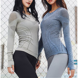 Compression Seamless Sports Tops Long Sleeve Gym Women Breathable Yoga T-Shirt Hollow Out Workout Blouse Top Tunic Tee Pullover - unitedstatesgoods