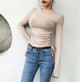 Drawstring Sport Top For Women Gym Skinny Quick Dry Athletic Fitness Clothing Long Sleeve Sports T-Shirts Army Green Yoga Shirts - unitedstatesgoods