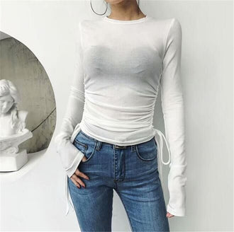 Drawstring Sport Top For Women Gym Skinny Quick Dry Athletic Fitness Clothing Long Sleeve Sports T-Shirts Army Green Yoga Shirts - unitedstatesgoods