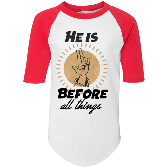 He is before all things 4421 Youth Colorblock Raglan Jersey